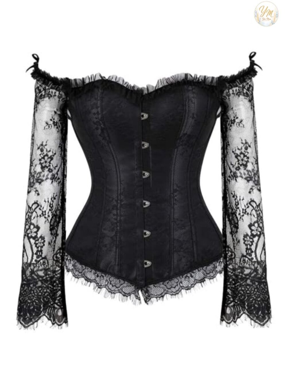 Off Shoulder Lace Sleeve Corset Top Bustier Gothic Corset